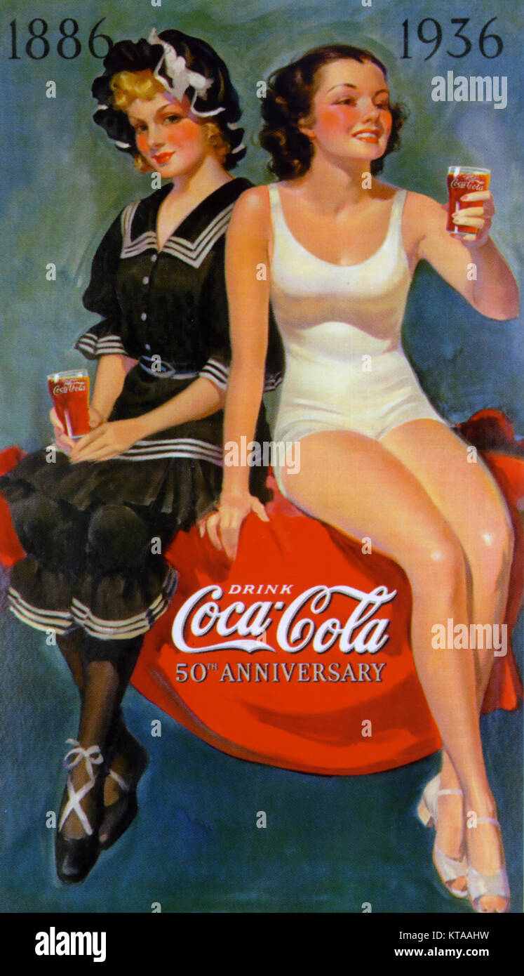 COCA COLA Plakat feiert 50-jähriges Bestehen des Unternehmens im Jahr 1936 Stockfoto