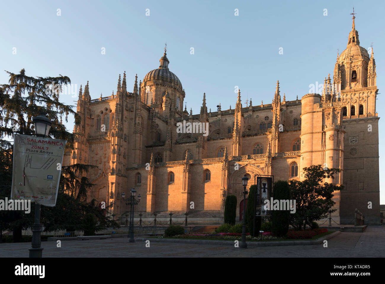 Die Sonne beginnt gerade die Neue Kathedrale von Salamanca zu Licht Stockfoto