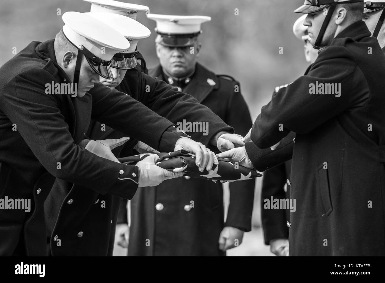 Marines aus dem Marine Kaserne, Washington, D.C. (8 und I) beteiligen sich an der vollen Ehren Begräbnis des US Marine Corps Pvt. Archie Newell in Abschnitt 60 von Arlington National Cemetery, Arlington, Va., Nov. 8, 2017. Mit der Firma C, zweiter Tank Battalion, 2nd Marine Division in 1943 zugewiesen, Newell starb, als seine Abteilung versucht, die kleine Insel Betio im Tarawa Atolls aus der Japanischen zu sichern. Obwohl die Schlacht mehrere Tage dauerte, Newell starb am ersten Tag der Schlacht, Nov. 20, 1943. Zunächst wird nach dem Ende von Kampfhandlungen auf Tarawa, US-Mitglieder wurden in einer Reihe von battlefie begraben Stockfoto