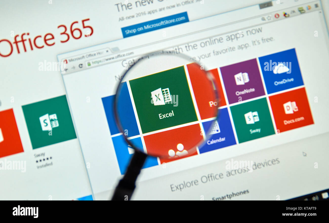 MONTREAL, KANADA - 20. MÄRZ 2016 - Microsoft Office 365 am PC-Bildschirm. Microsoft Office ist eine der beliebtesten Office Suite Software. Stockfoto