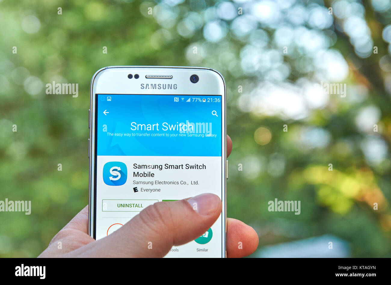 MONTREAL, KANADA - 23. MAI 2016: Smart Switch Anwendung auf Samsung S7-Bildschirm. Samsung Smart Switch ist ein einfach zu bedienendes Tool für die Übertragung von Inhalten Stockfoto