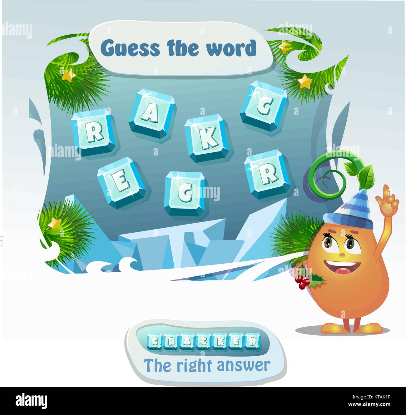 Worte puzzle pädagogische Weihnachten Spiel für Kinder und Erwachsene. Aufgabe: Schätze, das Wort. Die Buchstaben in der richtigen Reihenfolge an. Richtige Antwort - Cracker Stock Vektor