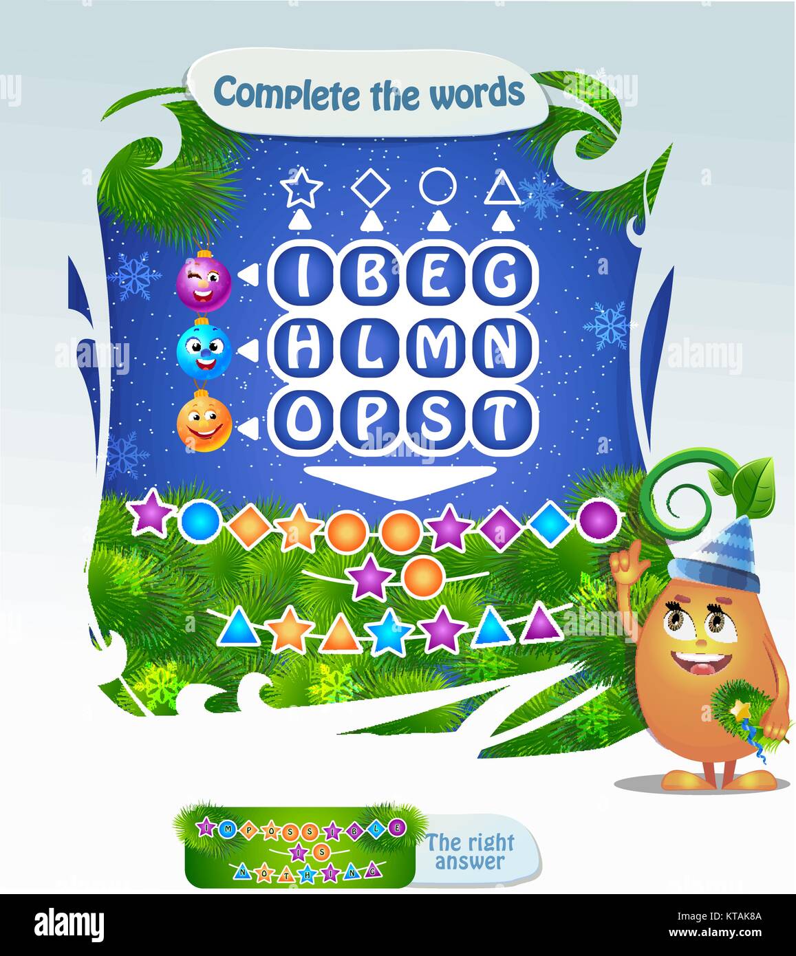 Worte puzzle Lernspiel für Kinder. Aufgabe: vollständige Wörter Verwenden von Cipher Code. Weihnachten Spiel für Kinder und Erwachsene tragen Sie die Buchstaben in r Stock Vektor