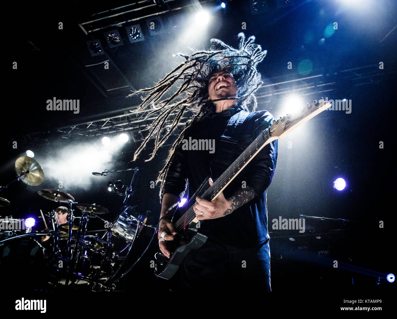 Die amerikanische nu metal band Korn führt ein Live Konzert in den Amager Bio in Kopenhagen. Hier Gitarrist James Shaffer ist live auf der Bühne gesehen. Dänemark, 08.05.2014. Stockfoto