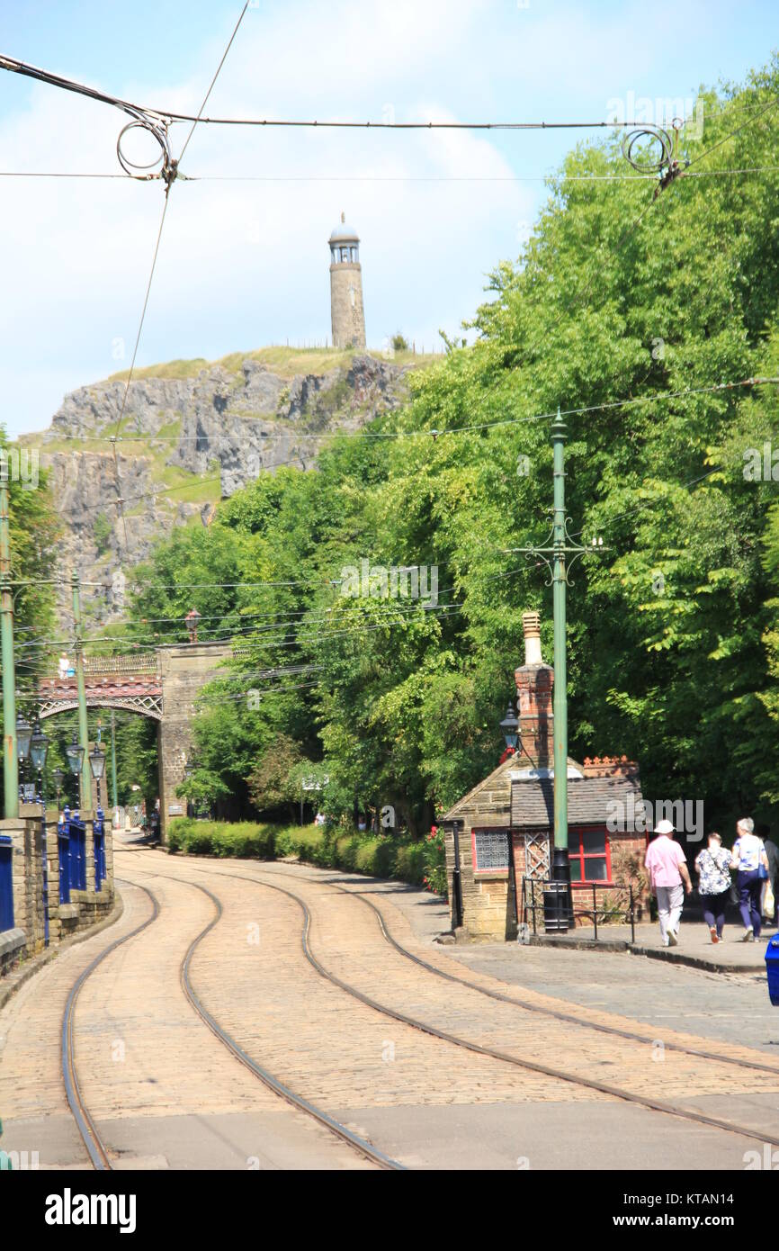 Straßenbahn Dorf und Skulpturenweg Stockfoto