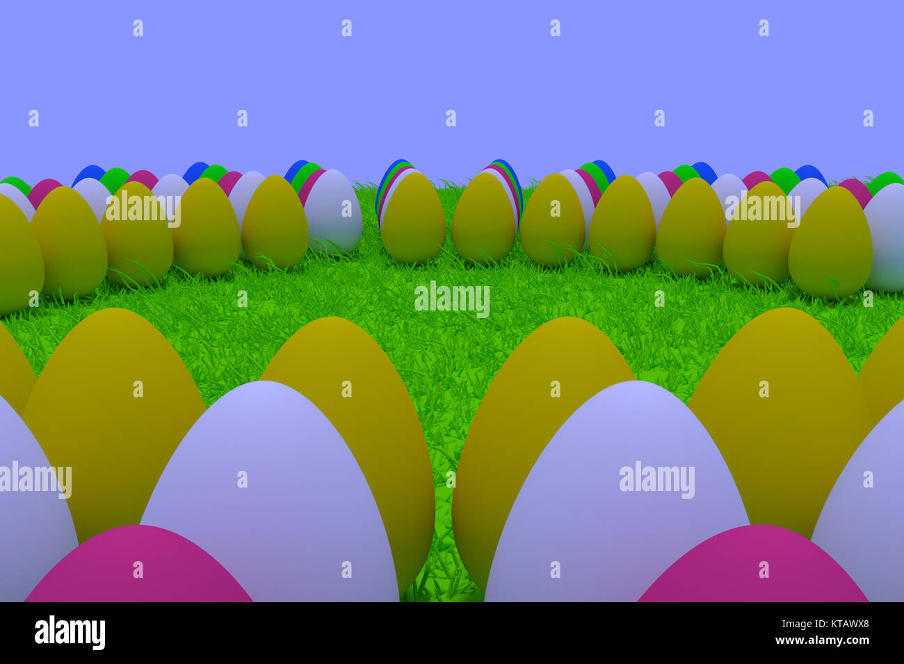 3D-Rendering von farbigen Eier auf grünem Gras Stockfoto
