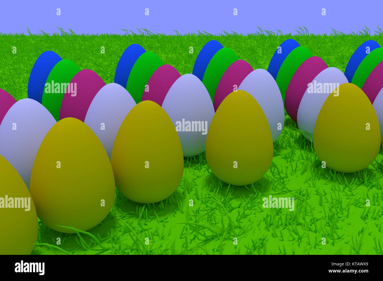 3D-Rendering von farbigen Eier auf grünem Gras Stockfoto