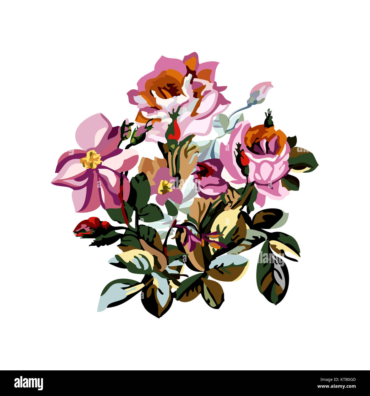 Vektor eines schönen floralen Bouquet mit Blumen Rosen und Knospen Stockfoto