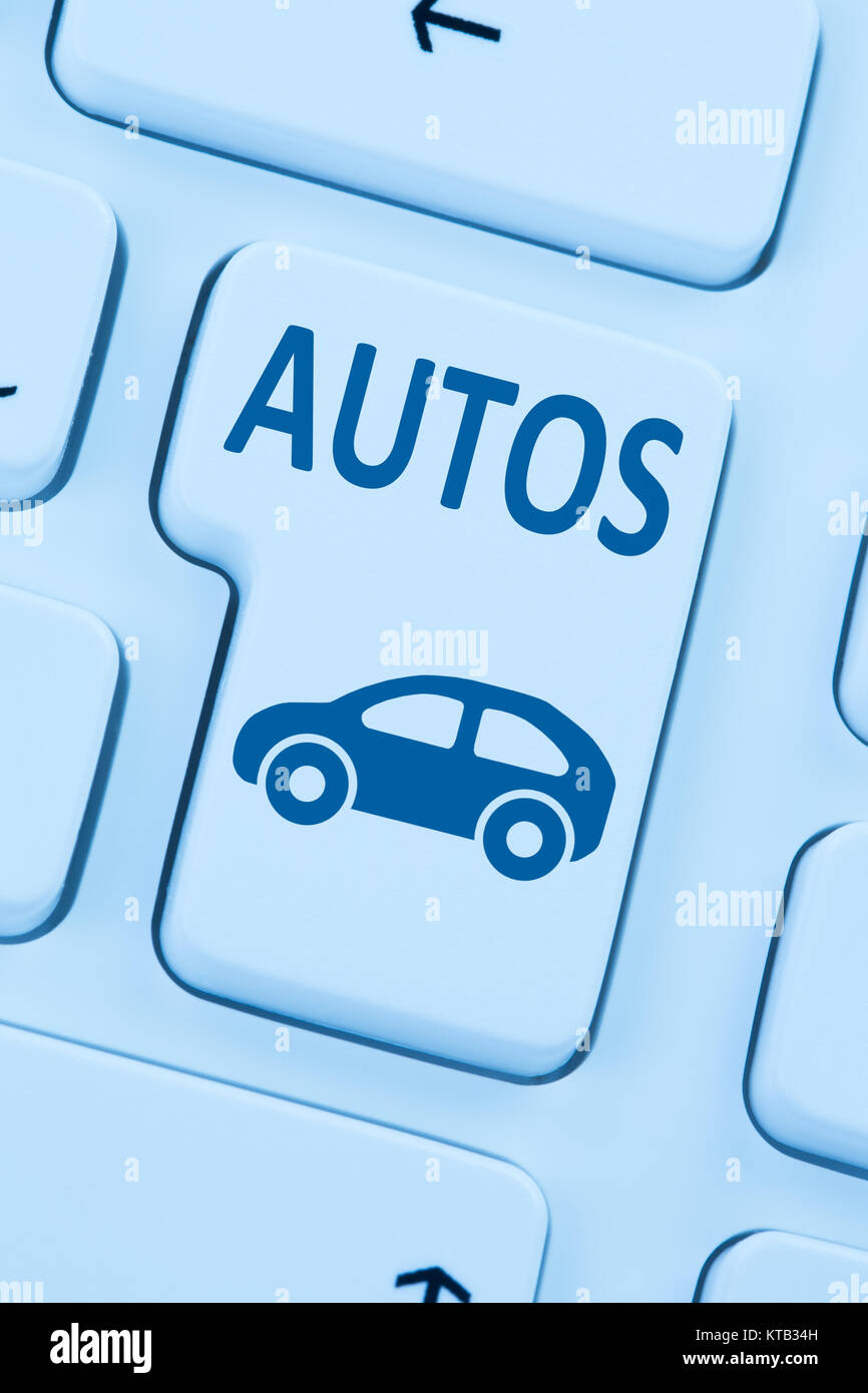 Auto Fahrzeug Autos kaufen verkaufen online Computer blau Web Stockfoto