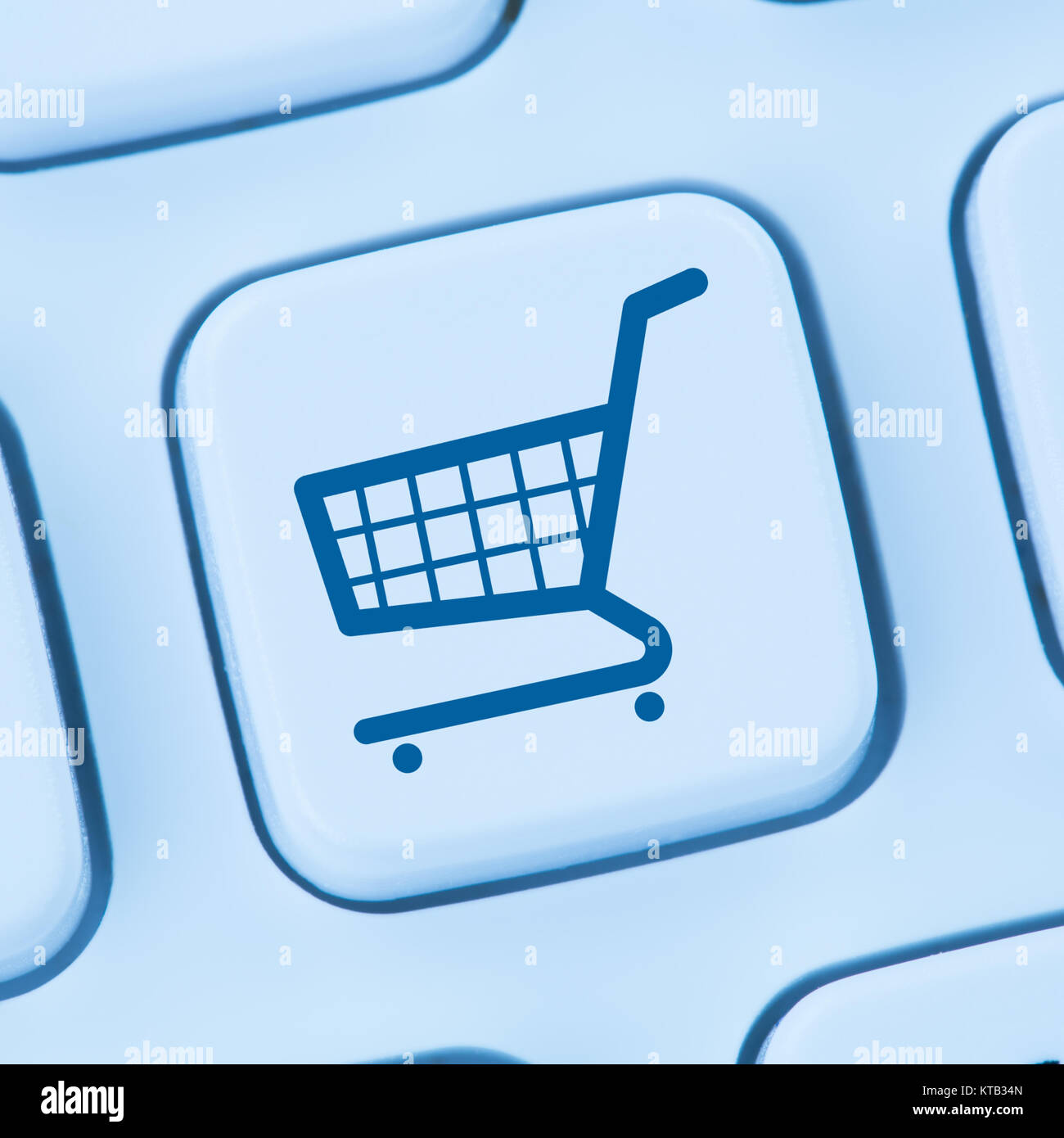 Online Shopping E-Commerce einkaufen Einkauf Internet blau Computer Tastatur Stockfoto