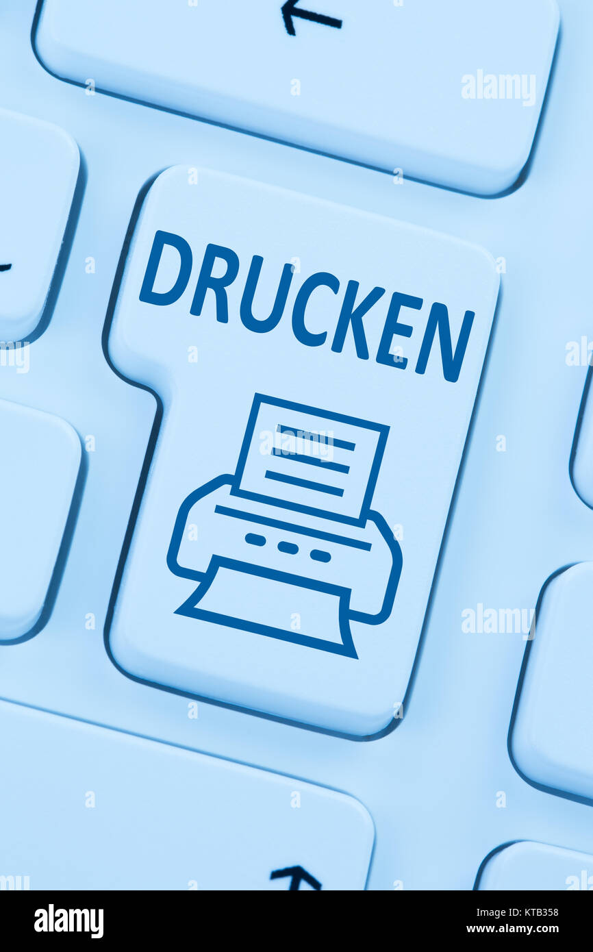 Drücken Sie die Taste Drucken Drucker Computer blau Web Stockfoto