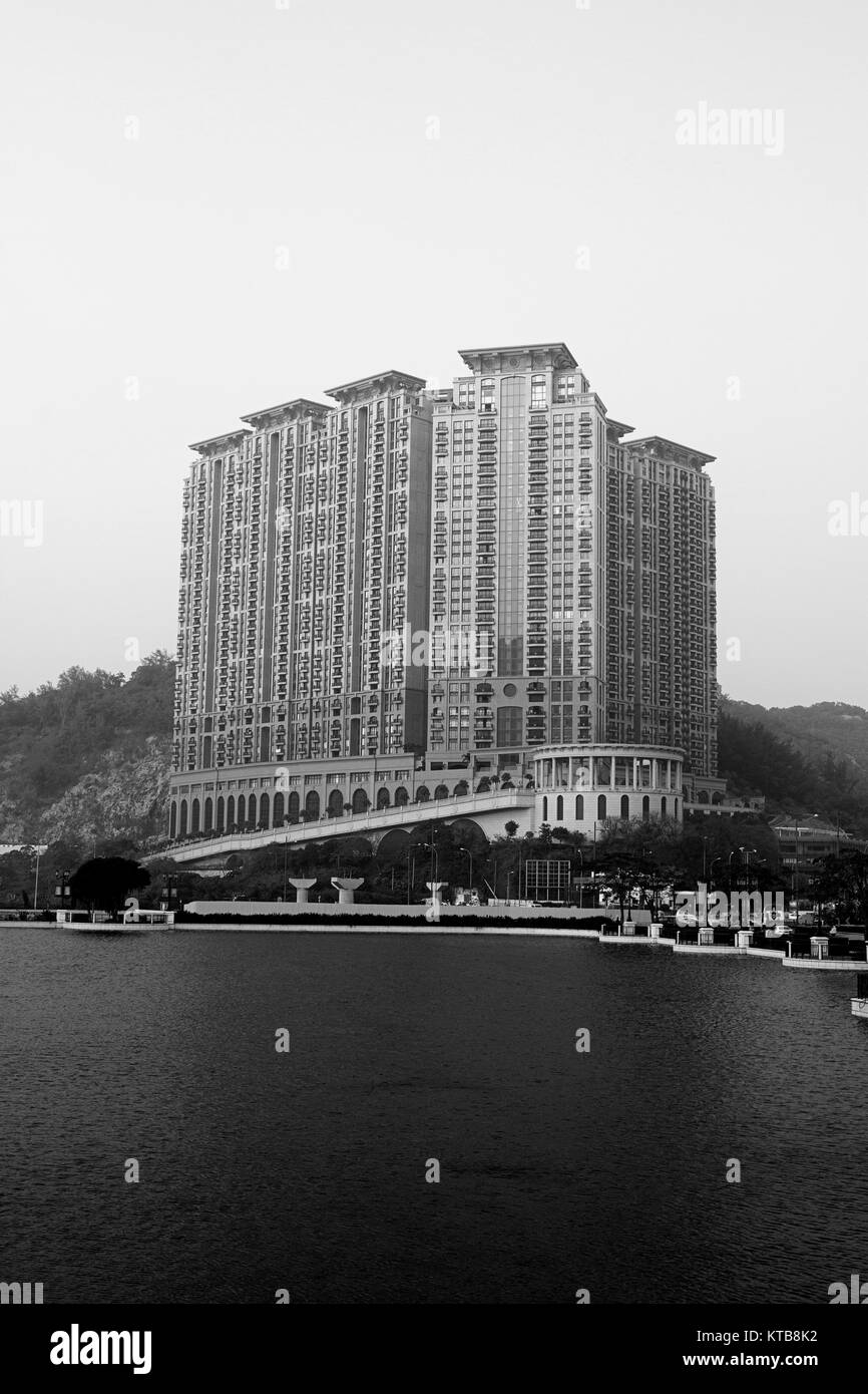 Macau China Landschaftsarchitektur schwarz weiß Stockfoto