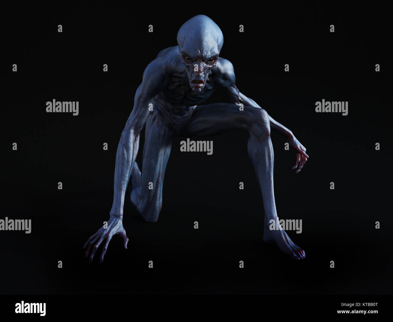 3D-Rendering eines Außerirdischen Kreatur hockend. Stockfoto