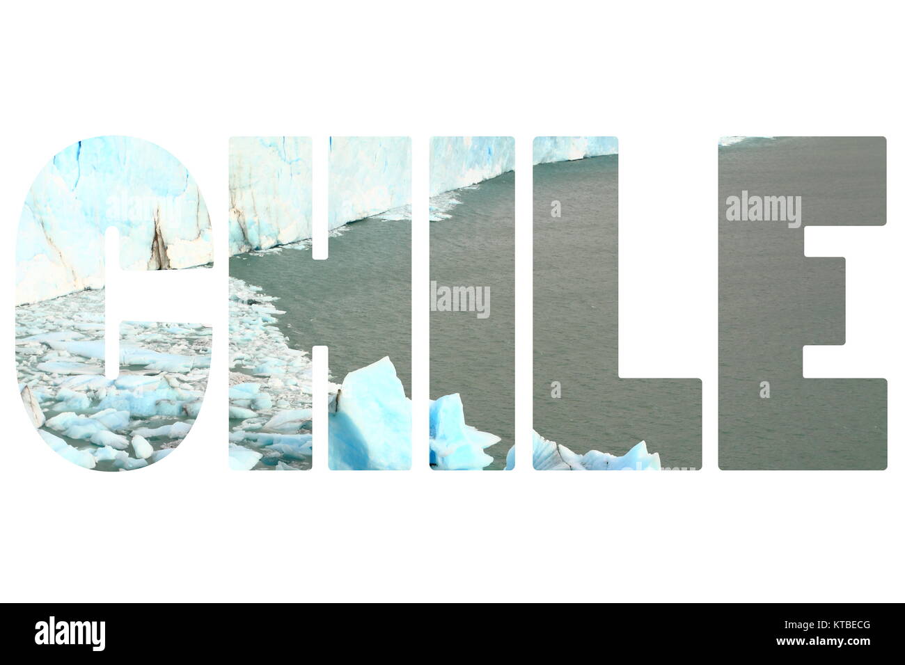 Wort Chile über Gletscher. Stockfoto