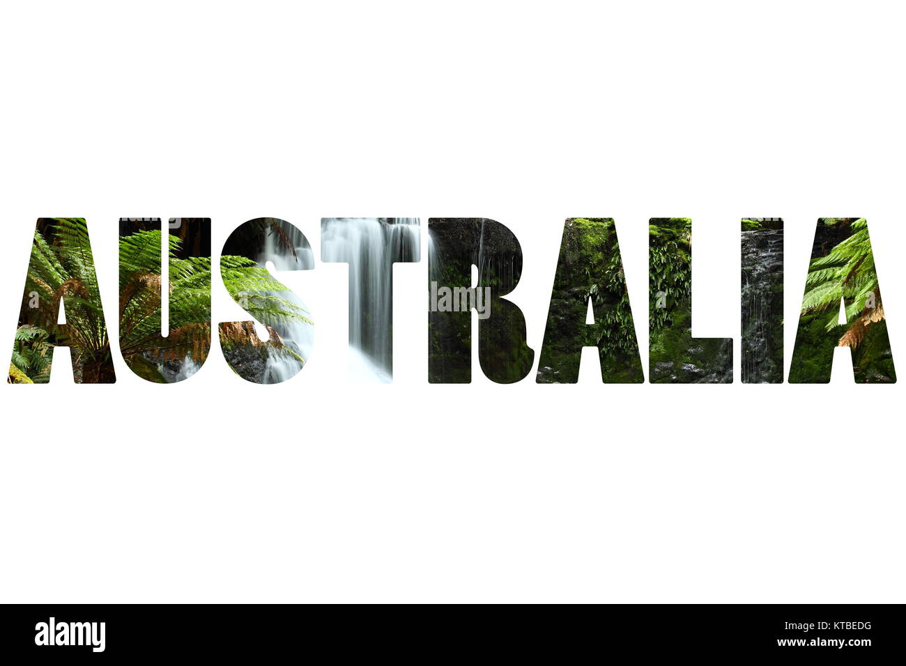 Wort Australien über wunderschöne Russel fällt Splash Down im Mt Field Nationalpark Stockfoto