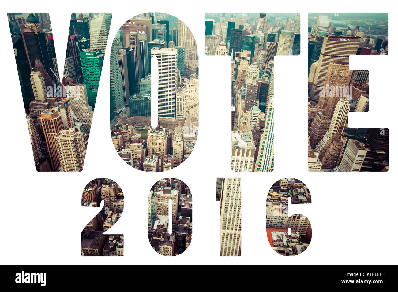 Wort wahl Abstimmung 2016 über Manhattan Skyline Stockfoto