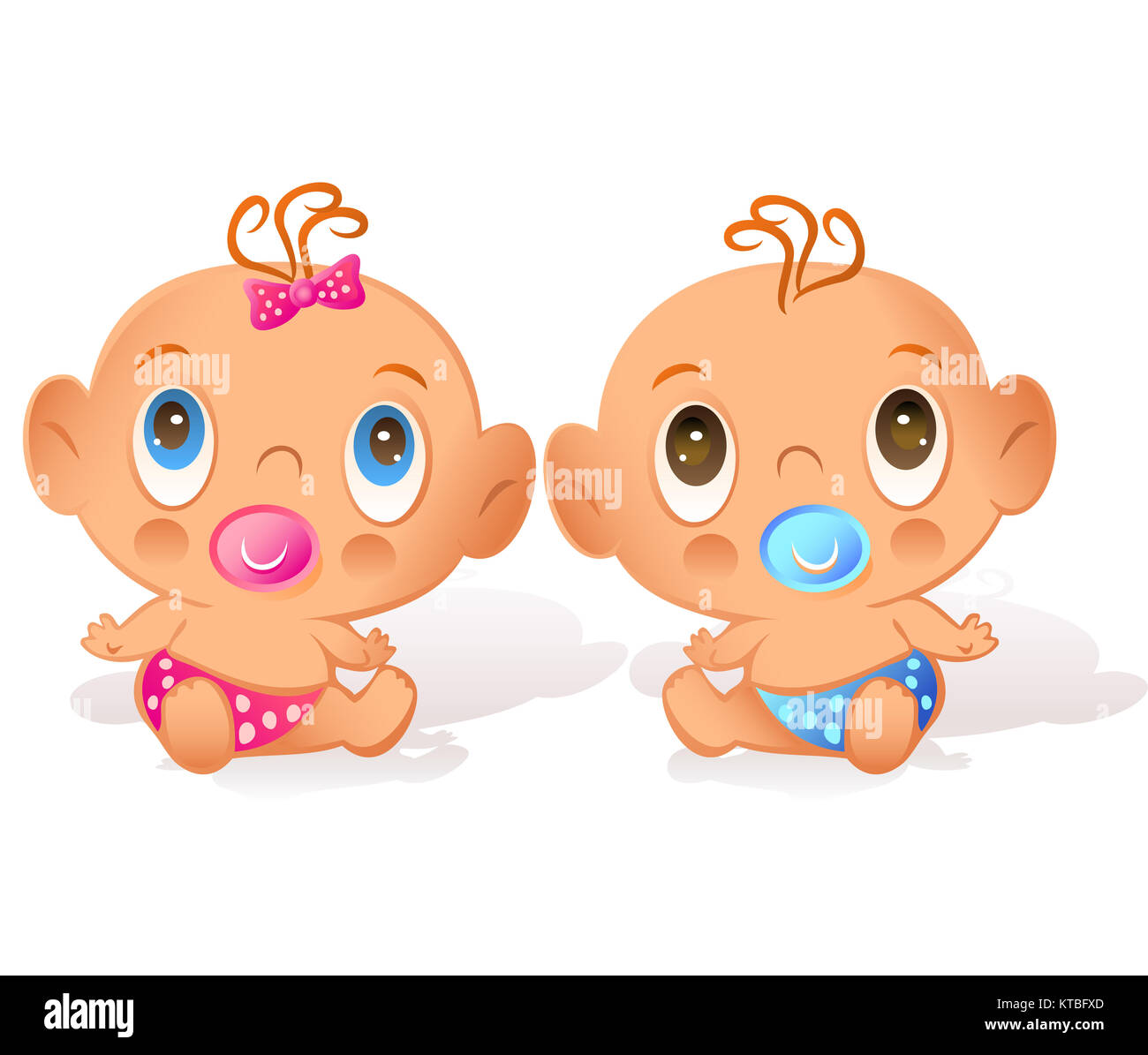 Lustige baby Zwillinge sitzen. Cute Baby Junge und Mädchen sitzen in