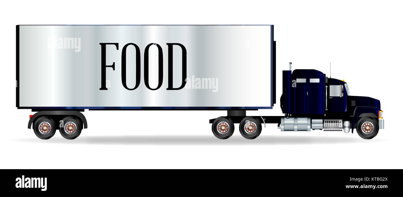 Lkw-Zugmaschine und Anhänger mit Essen Inschrift Stockfoto