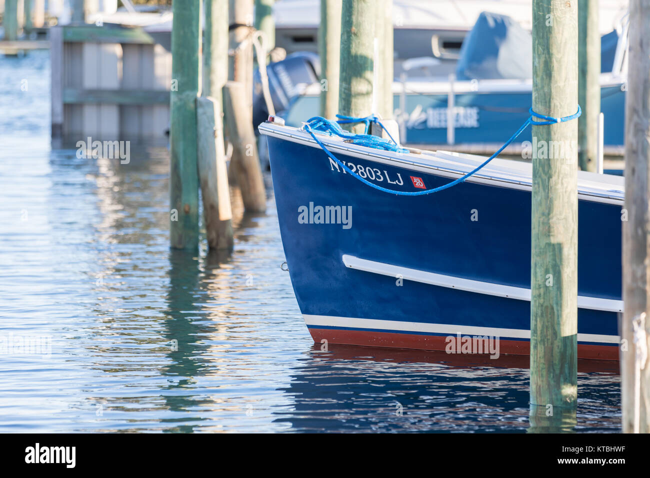 Detail Bild der Rumpf eines kleinen Bootes in Sag Harbor, NY Stockfoto