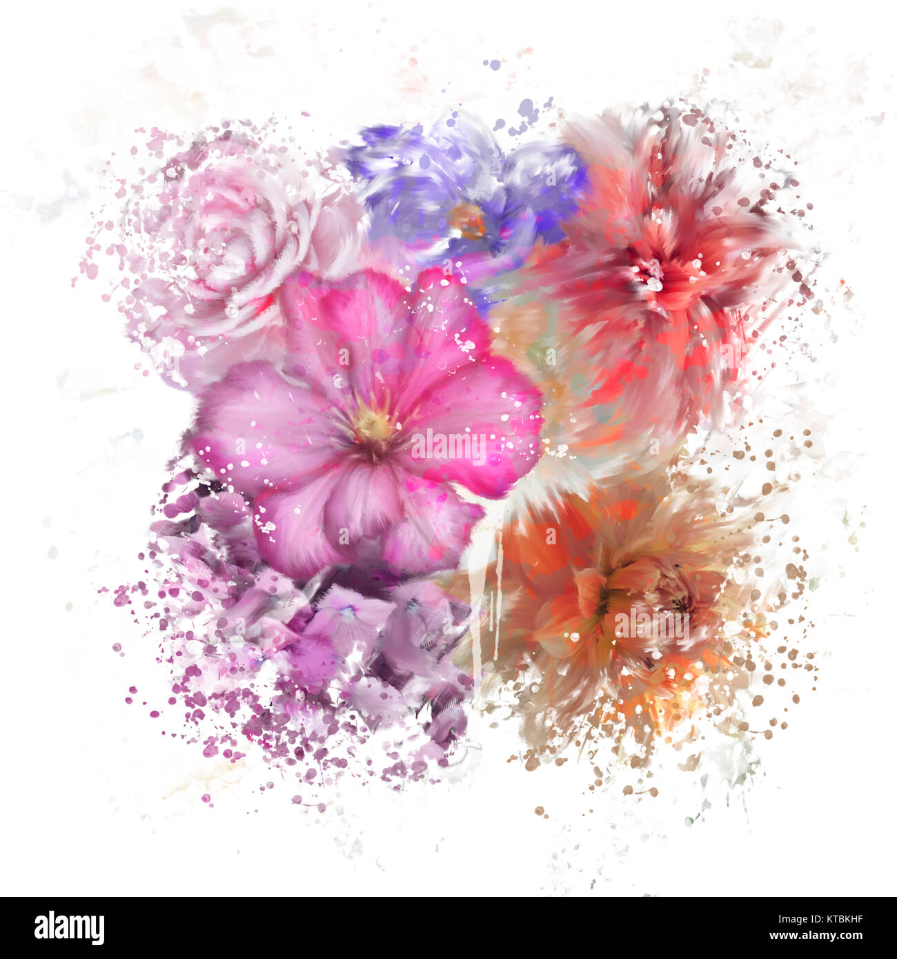Bunte Blumen Aquarell Stockfoto