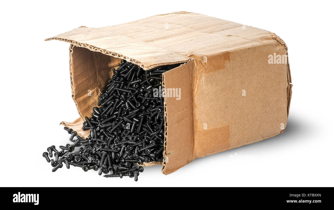 Schrauben von einer alten Box verstreut Stockfoto