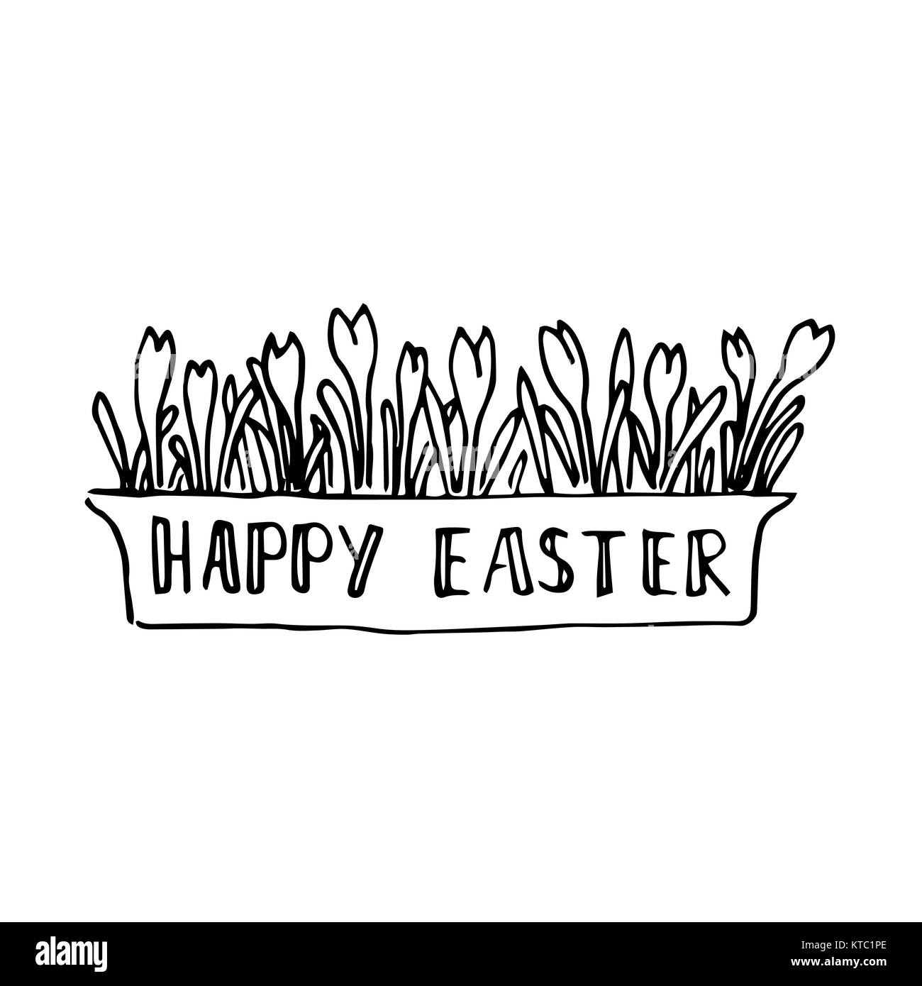 Frohe Ostern Karte mit Frühling Blumen. Schriftzug blühende Schneeglöckchen. Stockfoto