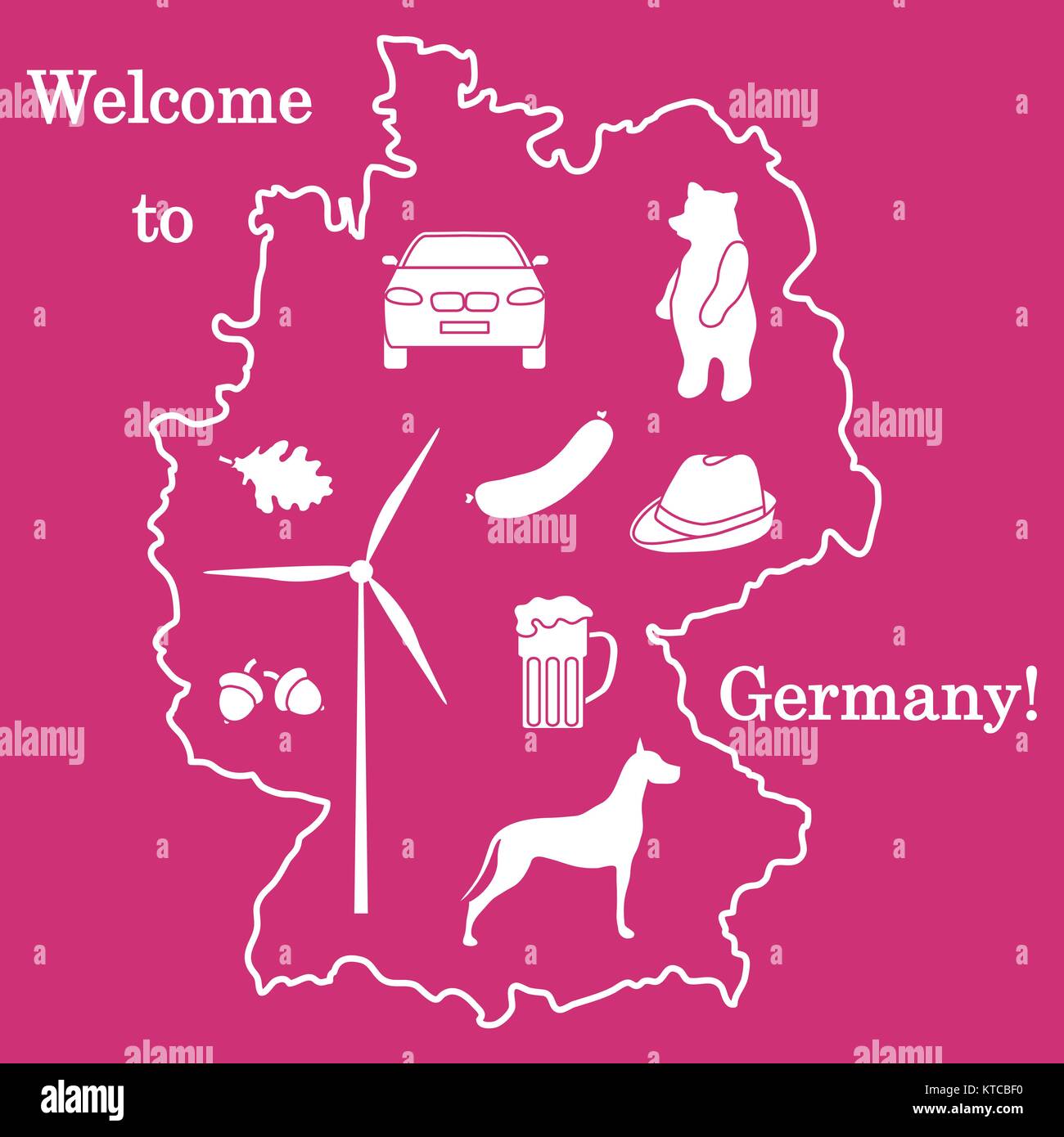 Vector Illustration mit verschiedenen Symbolen in Deutschland. Reisen und Freizeit. Design für Banner, Poster oder Drucken. Stock Vektor