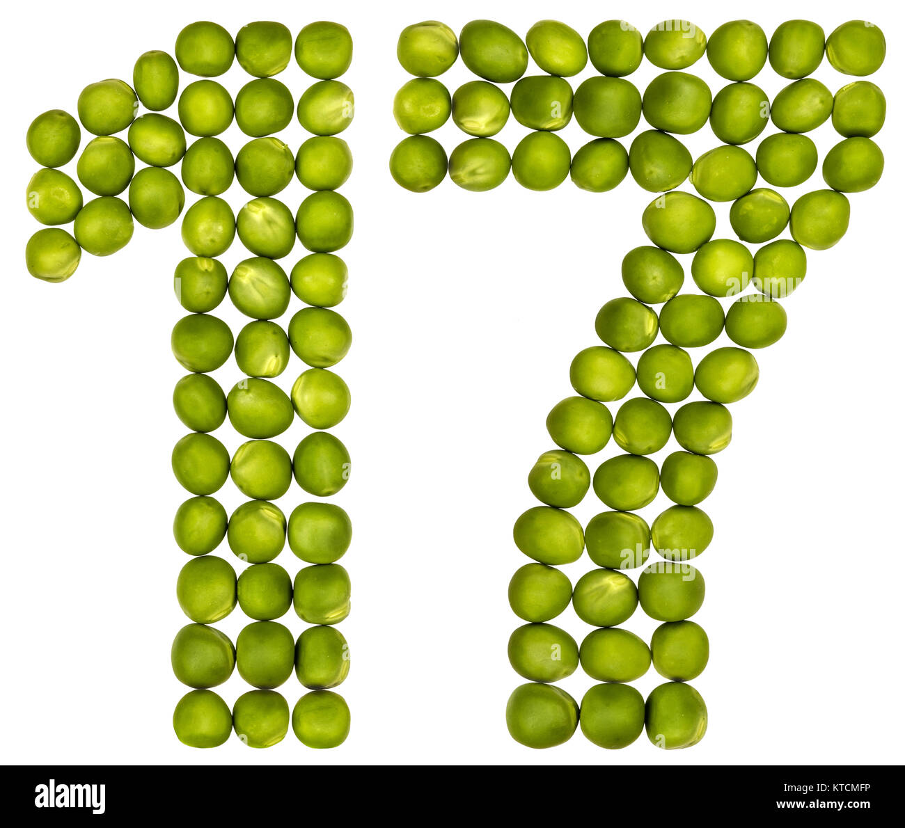 Arabische Zahlen 17, 17, von grünen Erbsen, auf weißem Hintergrund  Stockfotografie - Alamy
