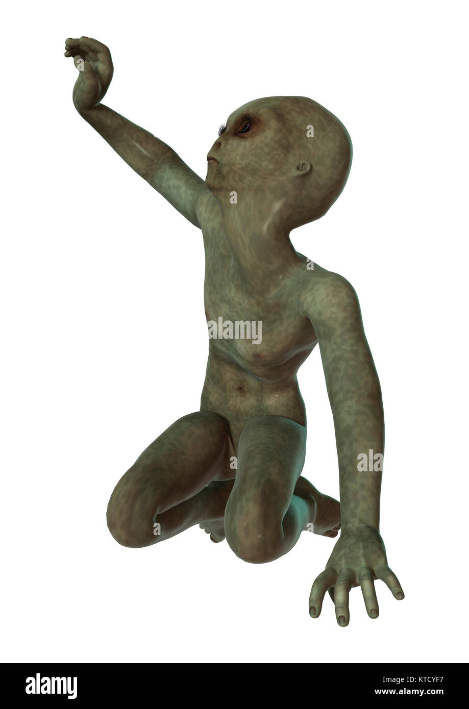 3D-Rendering Alien Grün auf Weiß Stockfoto