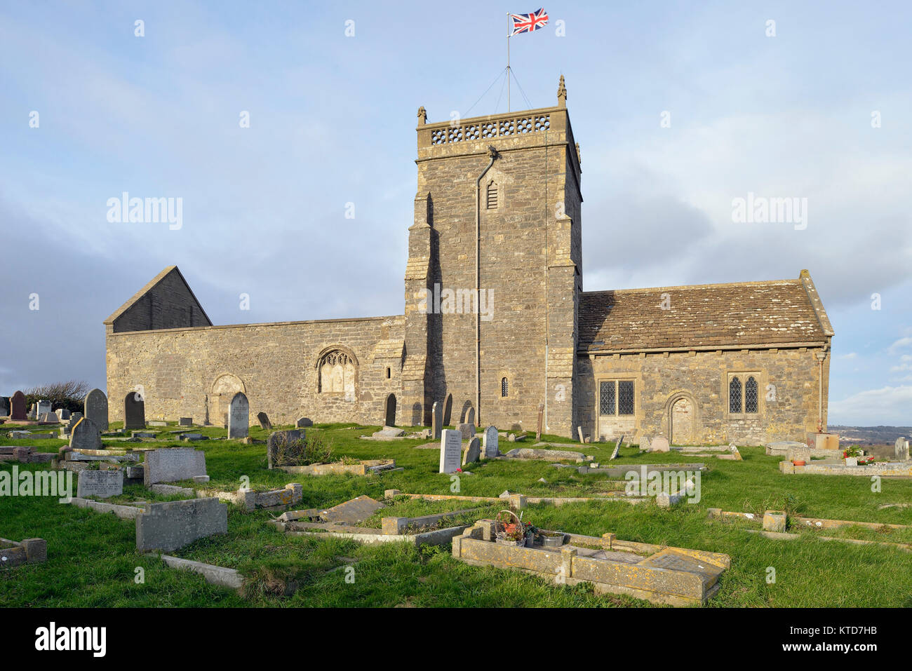 St Nicholas alte Kirche, bergauf, Weston Super Mare, Somerset 11. Jahrhundert normannische Kirche auf den Klippen Denkmalgeschützte Stockfoto