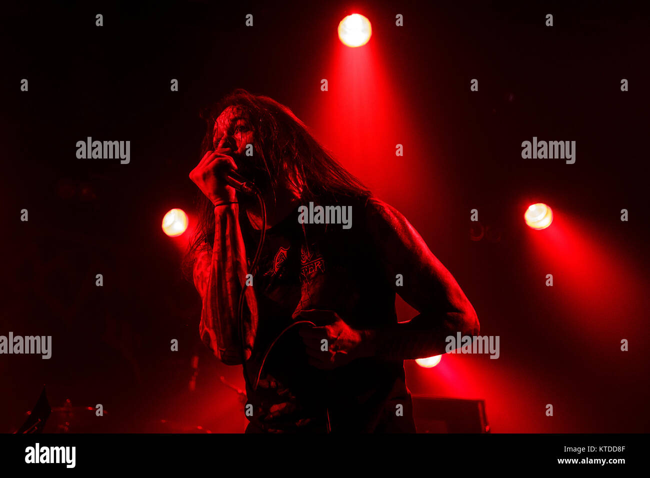Die amerikanischen Death Metal Band Suffocation führt ein Live Konzert in Pumpehuset in Kopenhagen. Hier Sänger Ricky Myers ist live auf der Bühne gesehen. Dänemark, 22.03 2016. Stockfoto