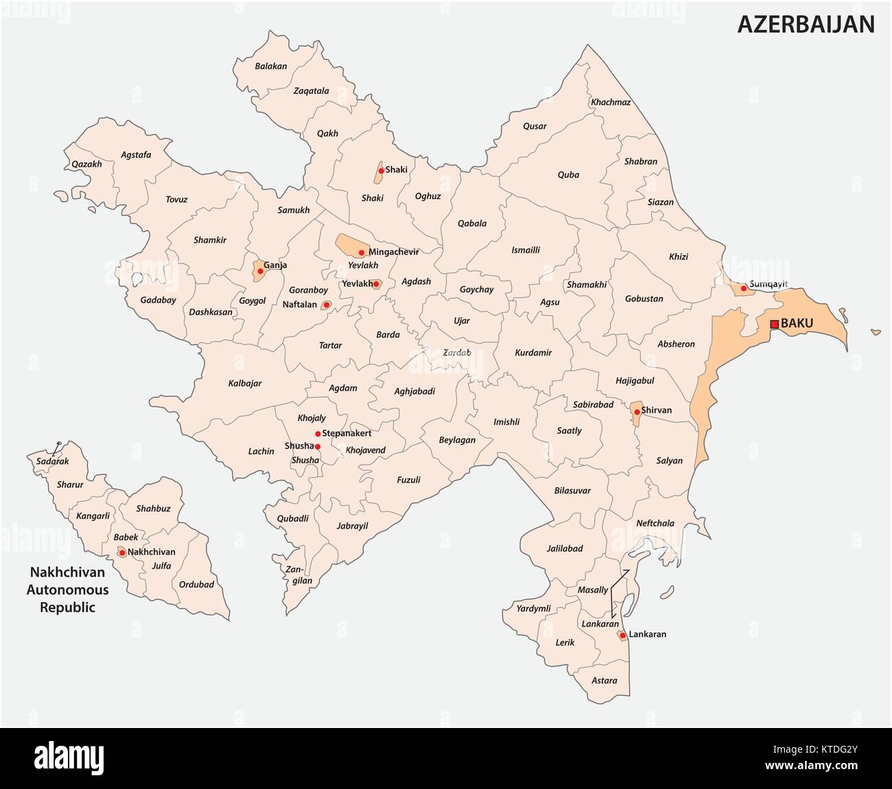 Aserbaidschan administrative und politische Vektorkarte Stock Vektor