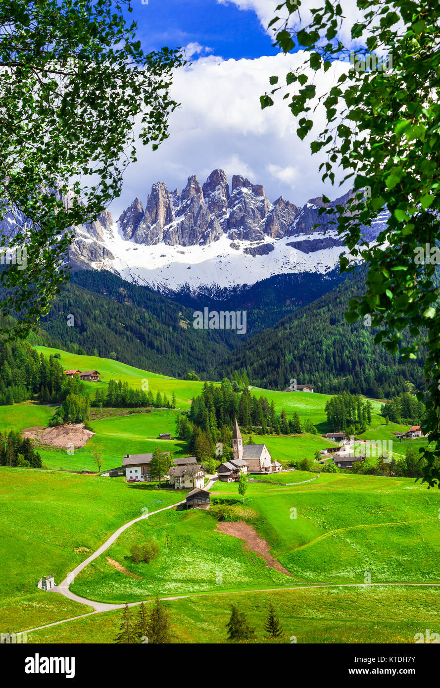 Im "repressive Val di Funes, Panoramaaussicht, Nord Italien. Stockfoto