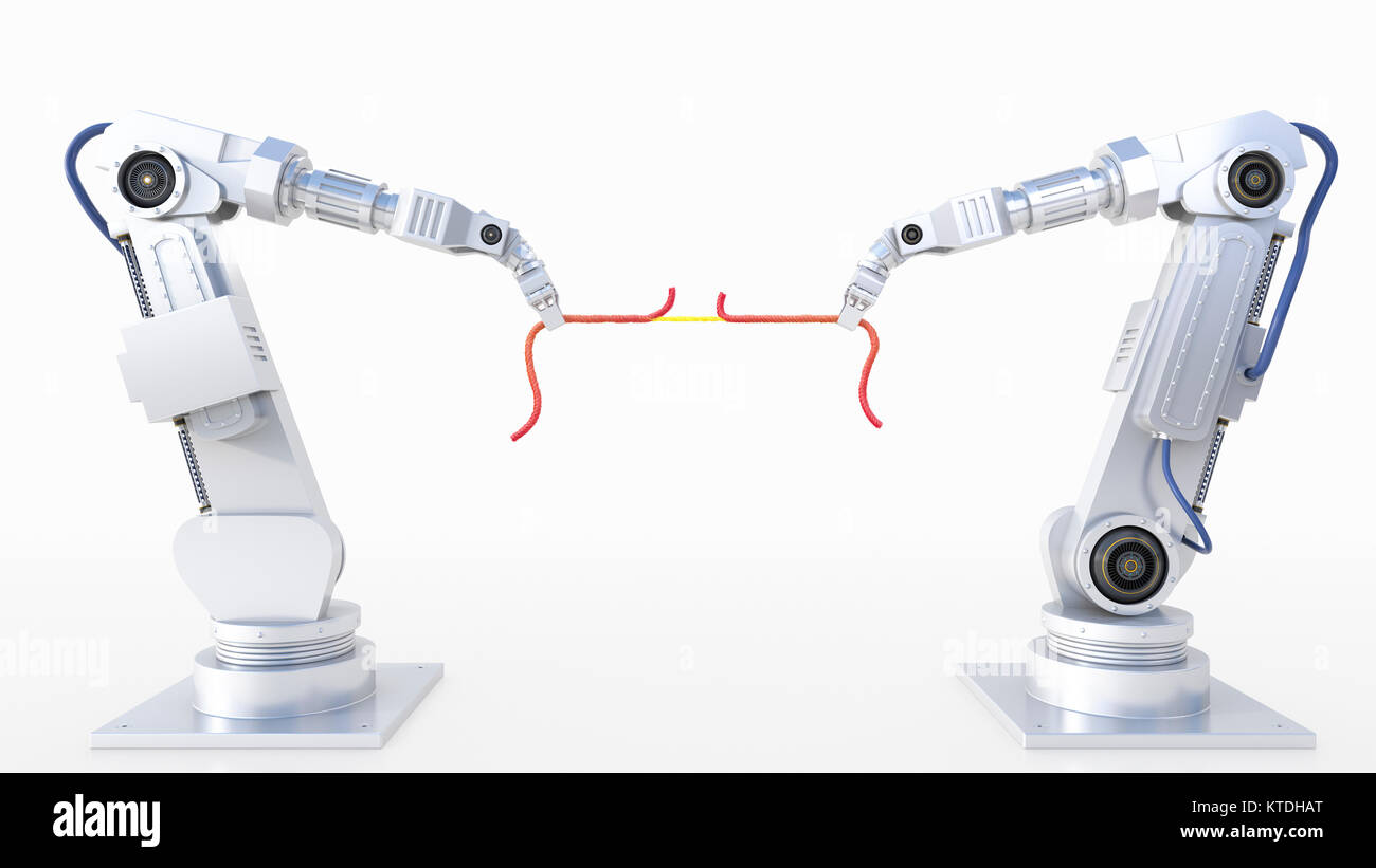 3D-Rendering, Tauziehen zwischen Roboter Arme Stockfoto