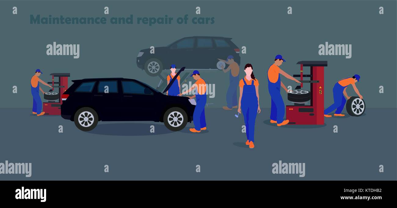 Wartung und Reparatur von Fahrzeugen Stock Vektor