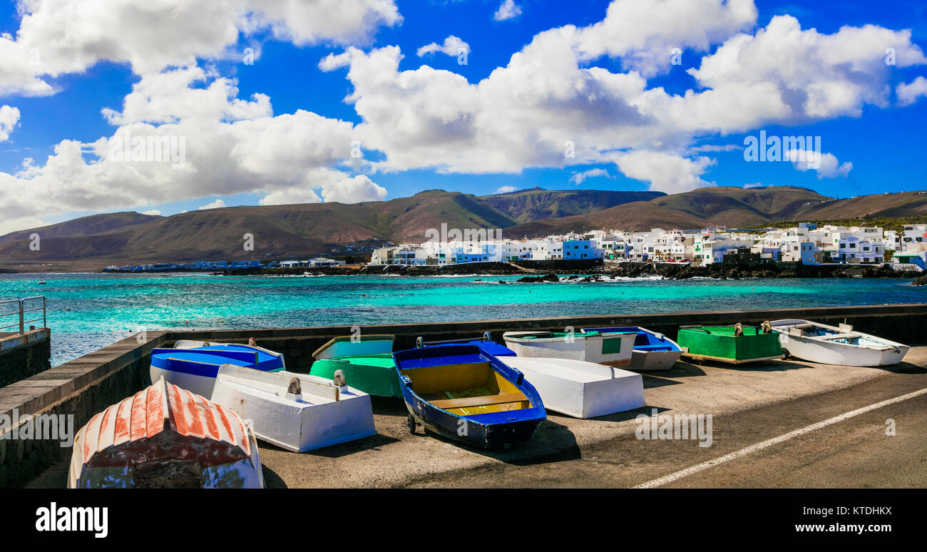 Beeindruckende Punta Mujeres Village, Insel Lanzarote, Kanarische Inseln, Spanien. Stockfoto