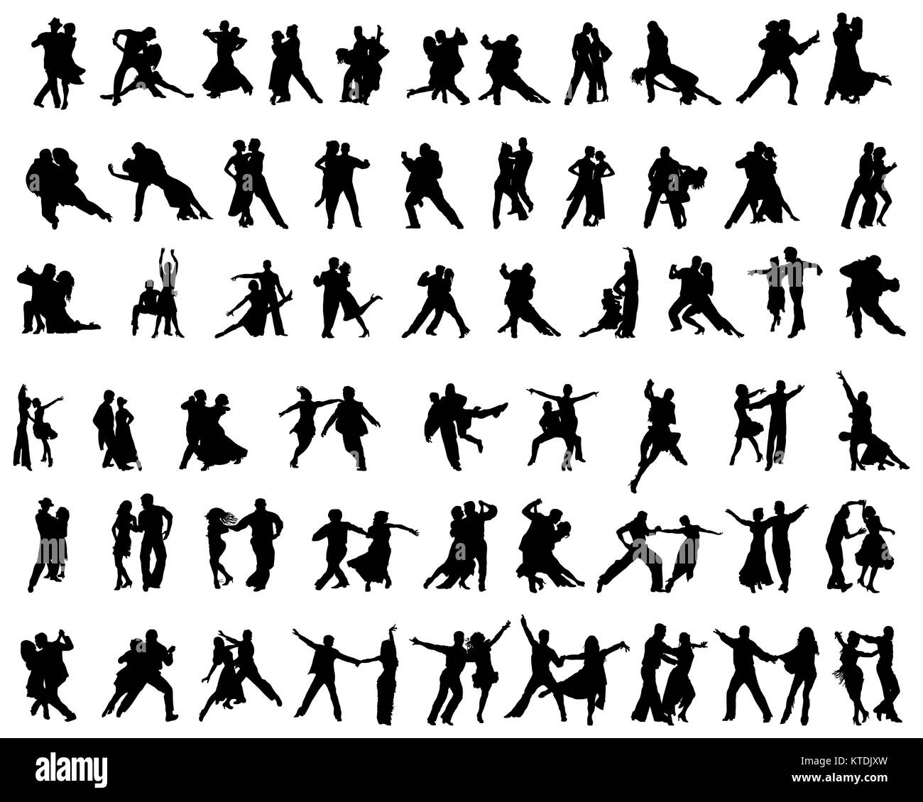 Schwarze Silhouetten von tango Spieler auf weißem Hintergrund Stockfoto