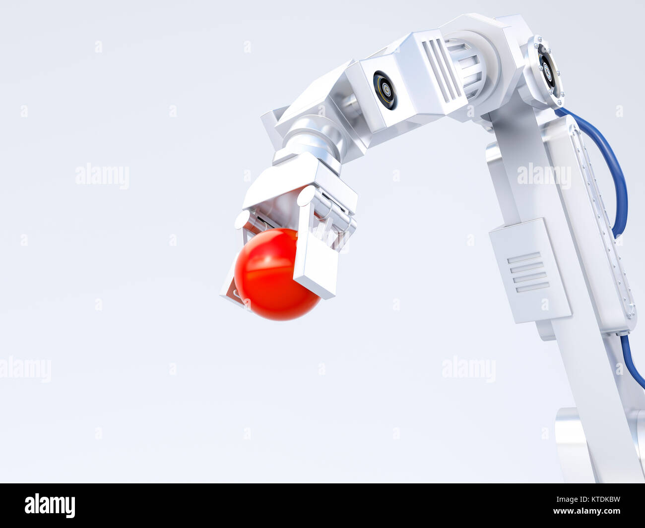 3D-Rendering, Robot Arm halten roten Kugel Stockfoto