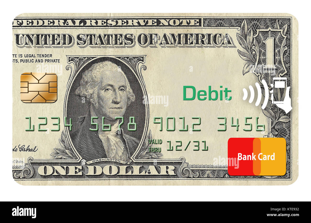 Bargeldlos. Eine Kreditkarte sieht aus wie eine 1-Dollar-Rechnung. Diese Idee ist das Thema dieser 3-D-Illustration Kreditkarten ersetzen die Notwendigkeit, Bargeld zu tragen. Stockfoto