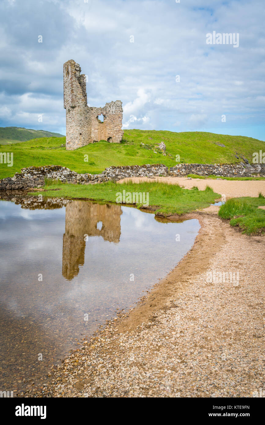 Ardvreck Castle, Burgruine in der Nähe von Loch Assynt in Sutherland, Schottland. Stockfoto