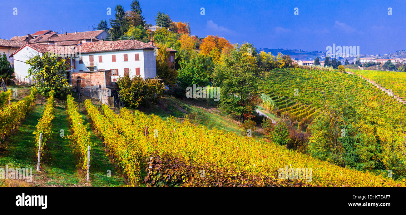 Beeindruckende Barolo Dorf, mit Blick auf Weinberge und Häuser, Piemont, Italien. Stockfoto