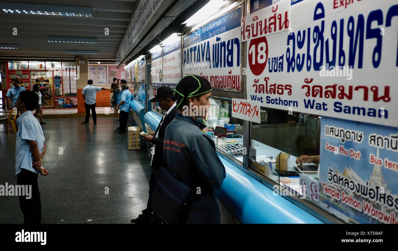 Busbahnhof von Bangkok nach Pattaya, östlicher Terminal an der Ekamai-Ostküstenroute Stockfoto