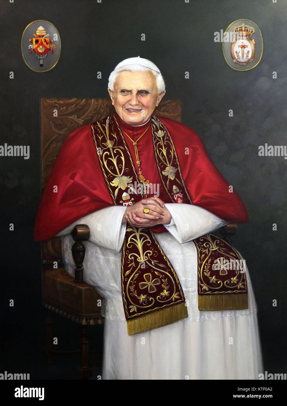Joseph Aloisius Ratzinger Benedikt XVI. Papa Benedictus Decimus Sextus Gemälde in der nuestra señora de los desamparados Valencia Spanien. Stockfoto