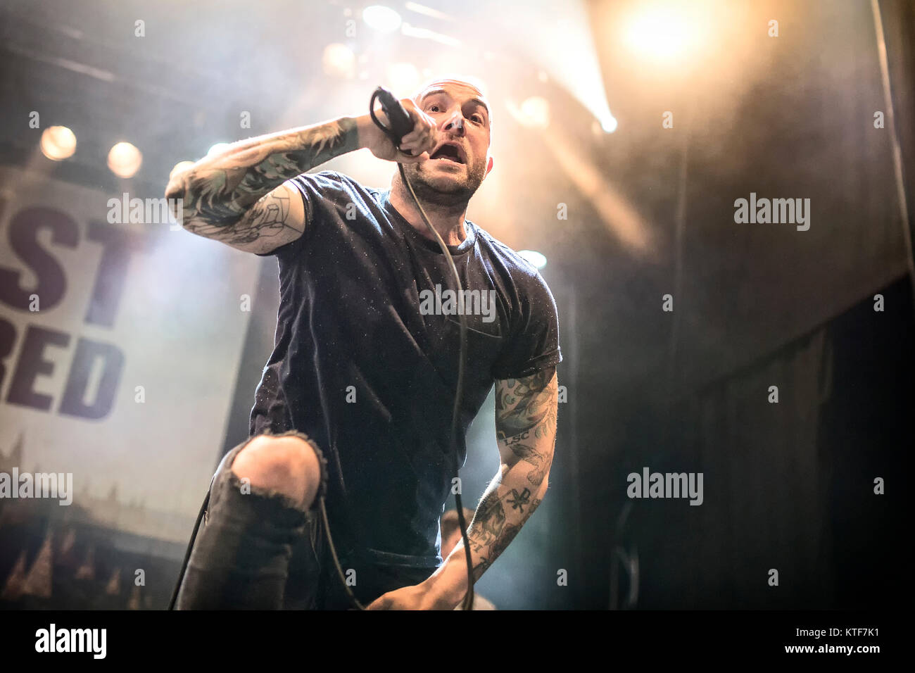 Der amerikanische christliche Metalcore-Band August Burns Red führt ein Live Konzert in der norwegischen Musik Festival Tonnen Gestein 2016. Hier Sänger Jake Luhrs wird gesehen, live auf der Bühne. Norwegen, 24/06 2016. Stockfoto