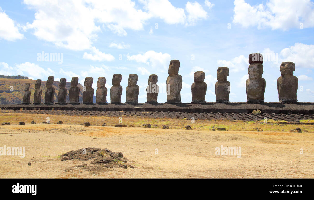 die Steinköpfe der Osterinsel Ahu tongariki Stockfoto