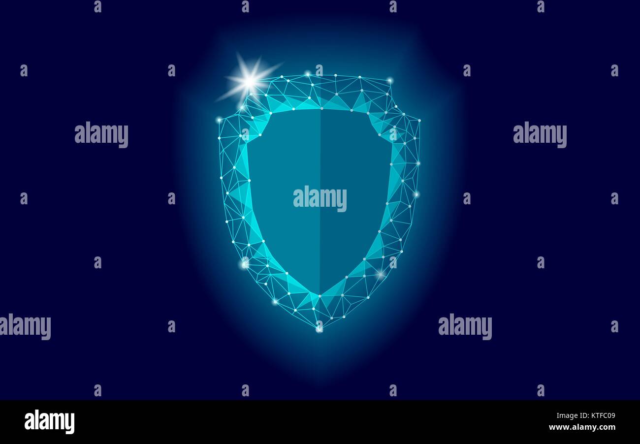 Cyber Security Schutzplatte poly niedrig. Polygonale geometrische glühende Guard speichern Angriff aus dem Internet Antivirus. Blau Raumfahrt futuristische moderne Design Vector Illustration Stock Vektor