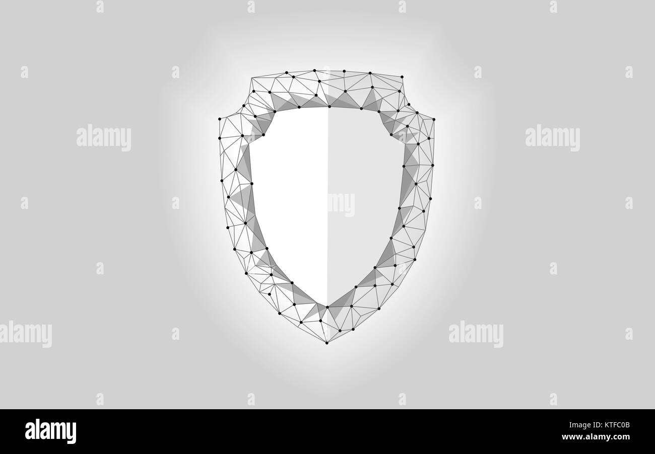 Cyber Security Schutzplatte poly niedrig. Polygonale geometrische glühende Guard speichern Angriff aus dem Internet Antivirus. Grau Weiß Raumfahrt futuristische moderne Design Vector Illustration Stock Vektor