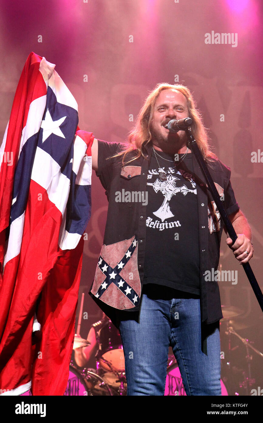 Die amerikanischen Southern Rock Band Lynyrd Skynyrd führt ein Leben im Oslo Spektrum. Hier Sänger Johnny Van Zant wird gesehen, live auf der Bühne. Norwegen, 24.05.2009. Stockfoto