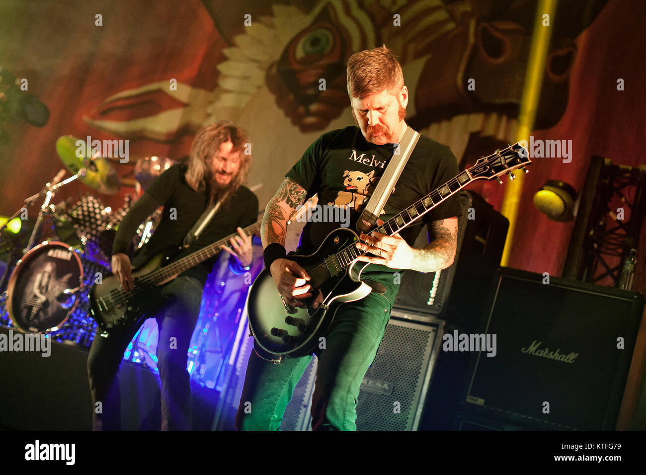 Mastodon, der Amerikanische metal band, führt ein Live Konzert in Sentrum Scene in Oslo. Hier Gitarrist Bill Kelliher gesehen wird live auf der Bühne. Norwegen, 15.01.2012. Stockfoto