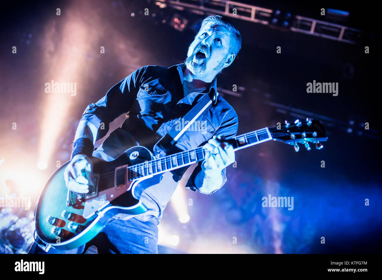 Mastodon, der Amerikanische metal band, führt ein Live Konzert in Sentrum Scene in Oslo. Hier Gitarrist Bill Kelliher abgebildet ist live auf der Bühne. Norwegen, 16.12.2014. Stockfoto